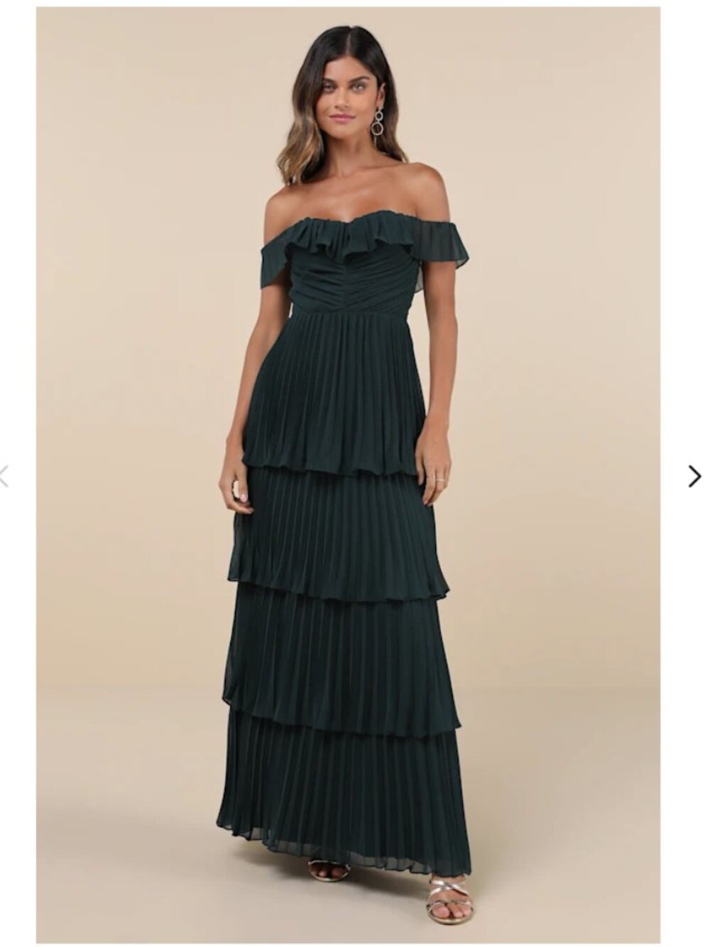 Lulus Always Remarkable Emerald Pleated Off-the-Shoulder Maxi Dress